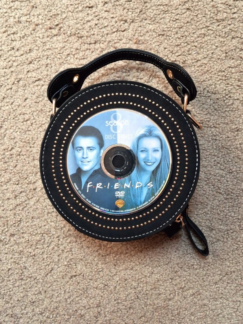 NWOT FRIENDS Recycled DVDs Black Crossbody Purse Bag w/Strap